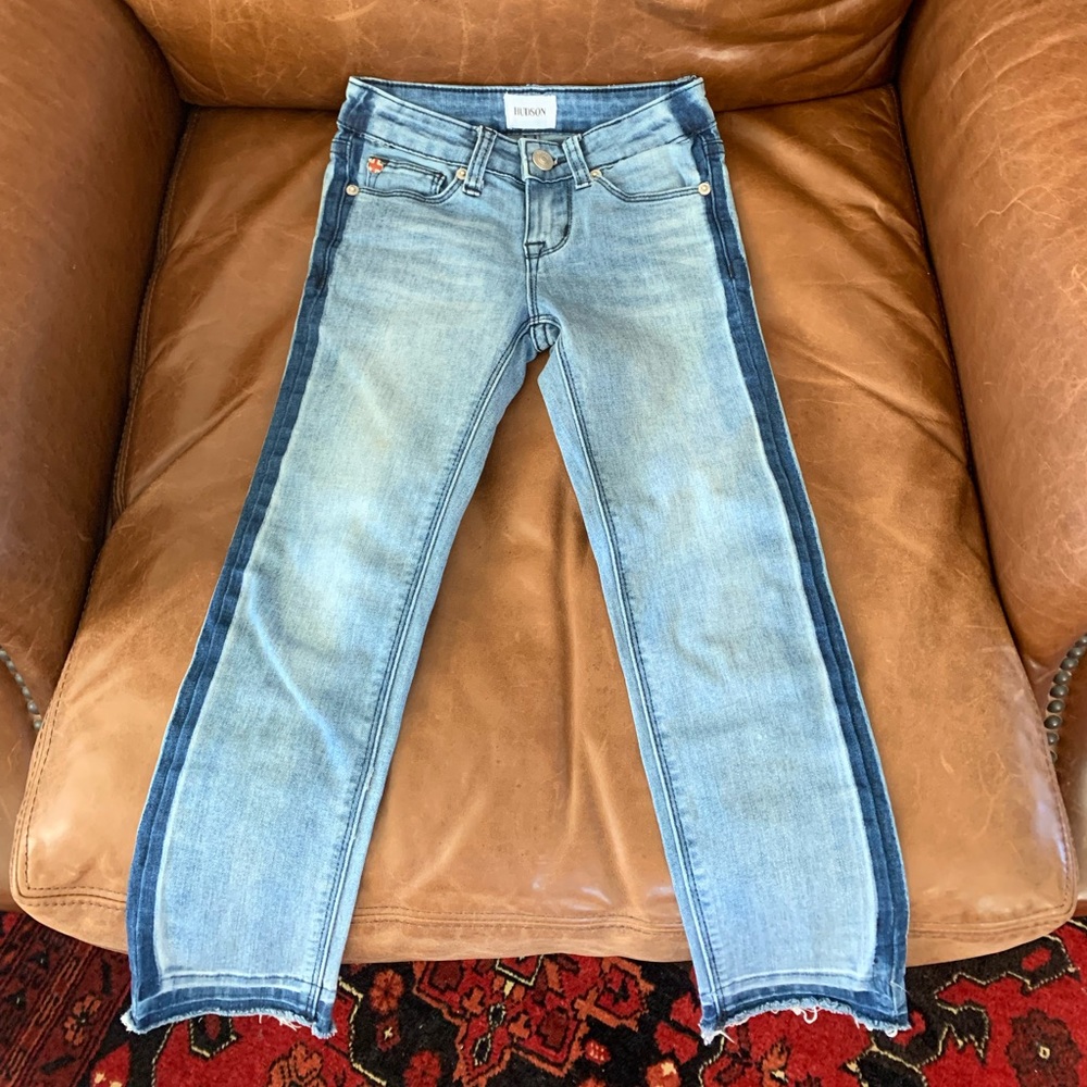 Hudson little girls raw hem side stripe jeans Sz 7